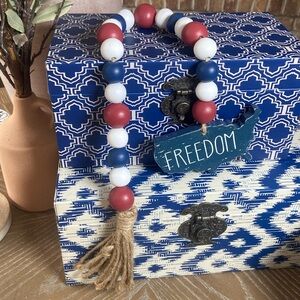 NEW! Cottage Boho Farmhouse American Fourth Of July Wood Bead Tassel